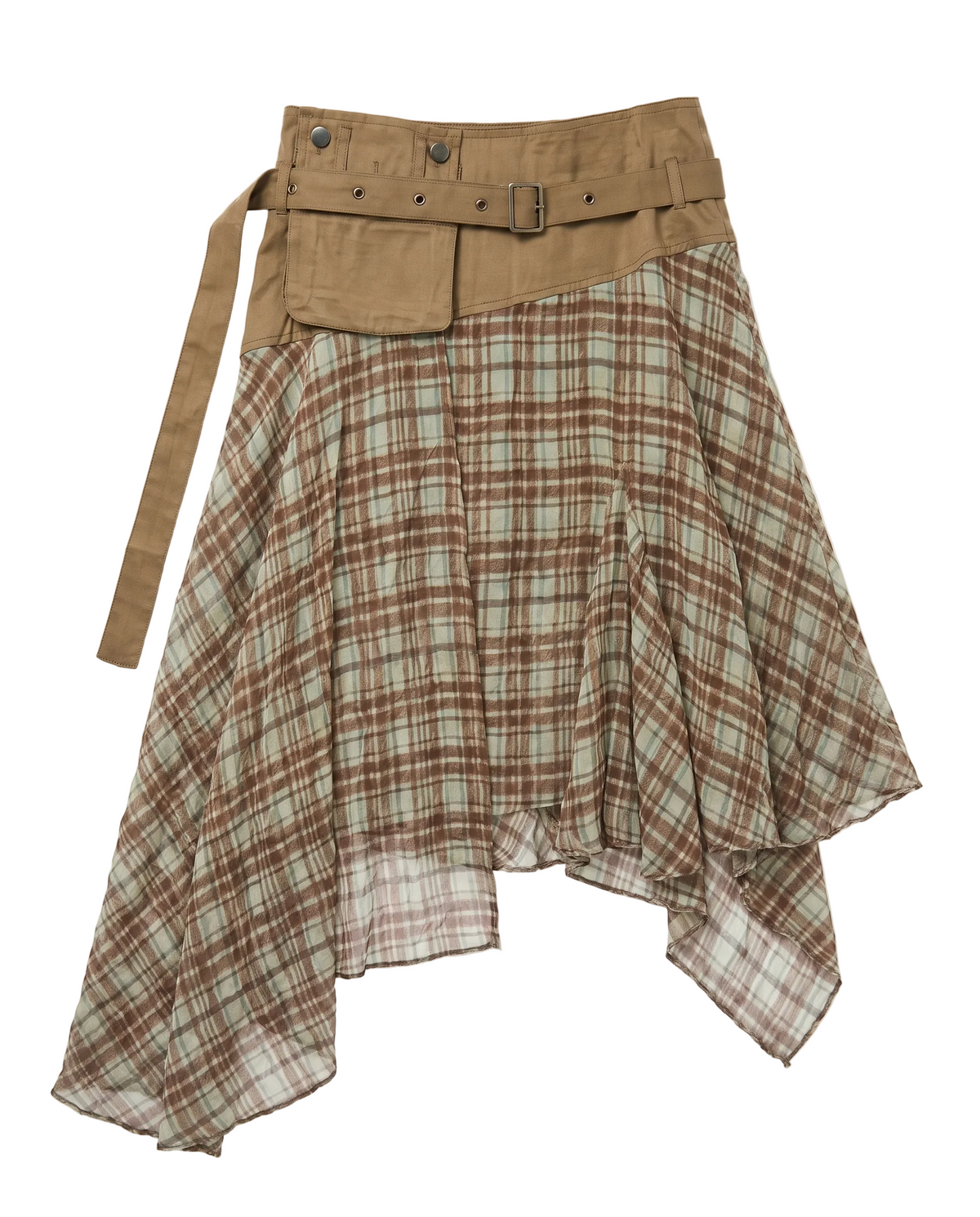 Jing'an Utility Plaid Asymmetric Skirt