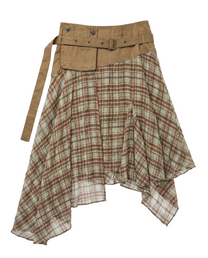 Jing'an Utility Plaid Asymmetric Skirt