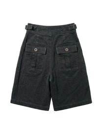Washed Denim Utility Tailored Shorts