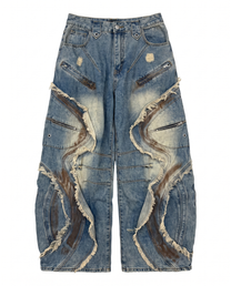 Moganshan Distressed Layered Cargo Denim