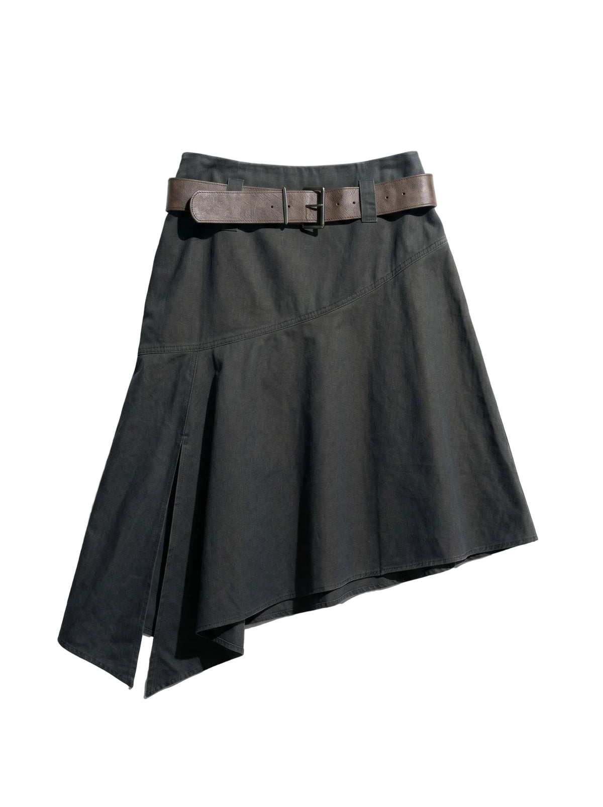 Asymmetric Denim Midi Skirt