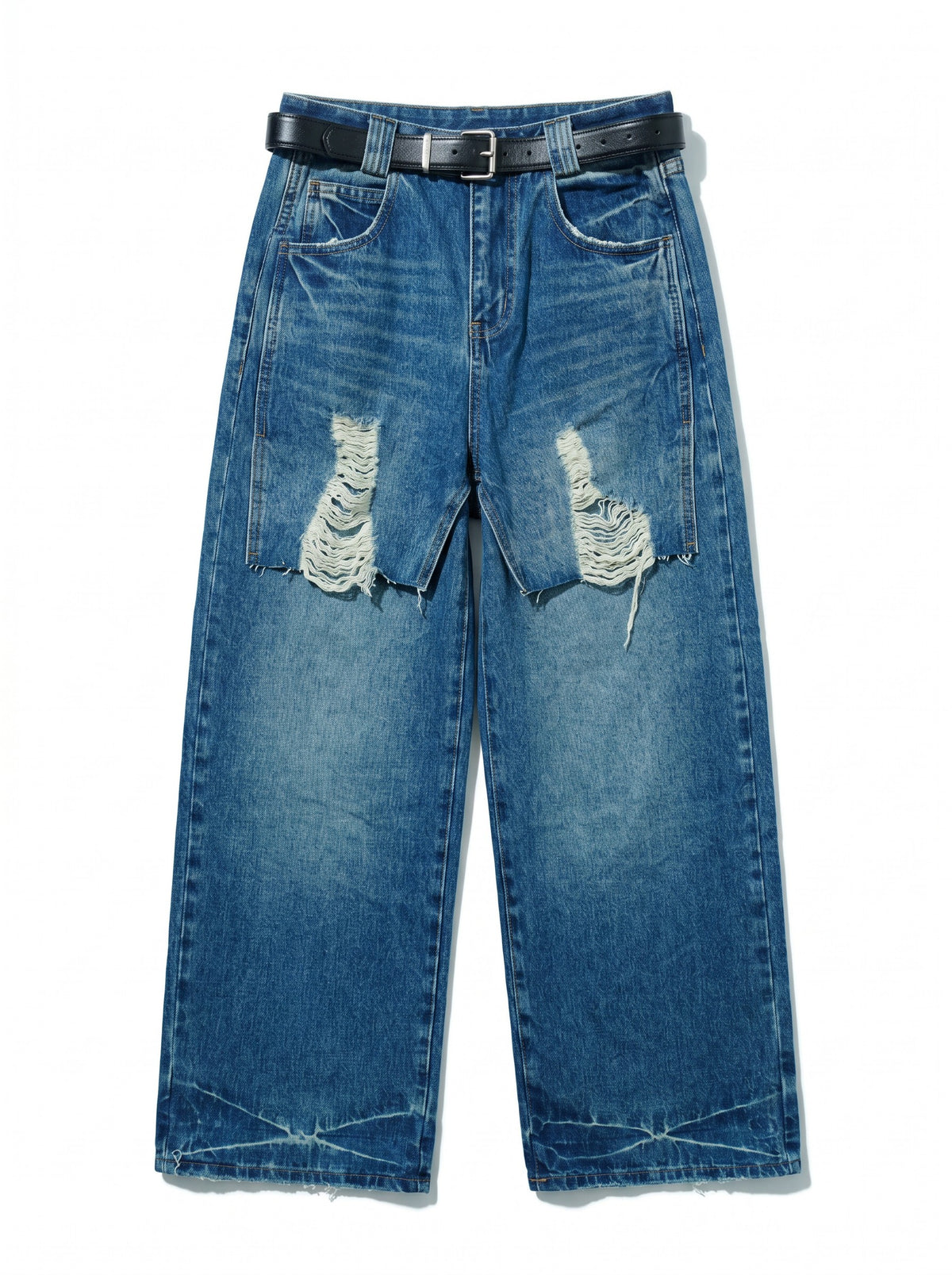 Layered Distressed Denim Pants