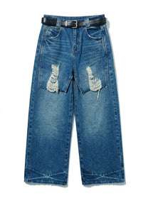 Layered Distressed Denim Pants