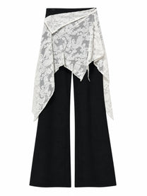 Euljiro Asymmetric Lace-Overlay Trousers - Blanco