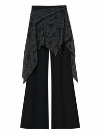 Euljiro Asymmetric Lace-Overlay Trousers - Negro