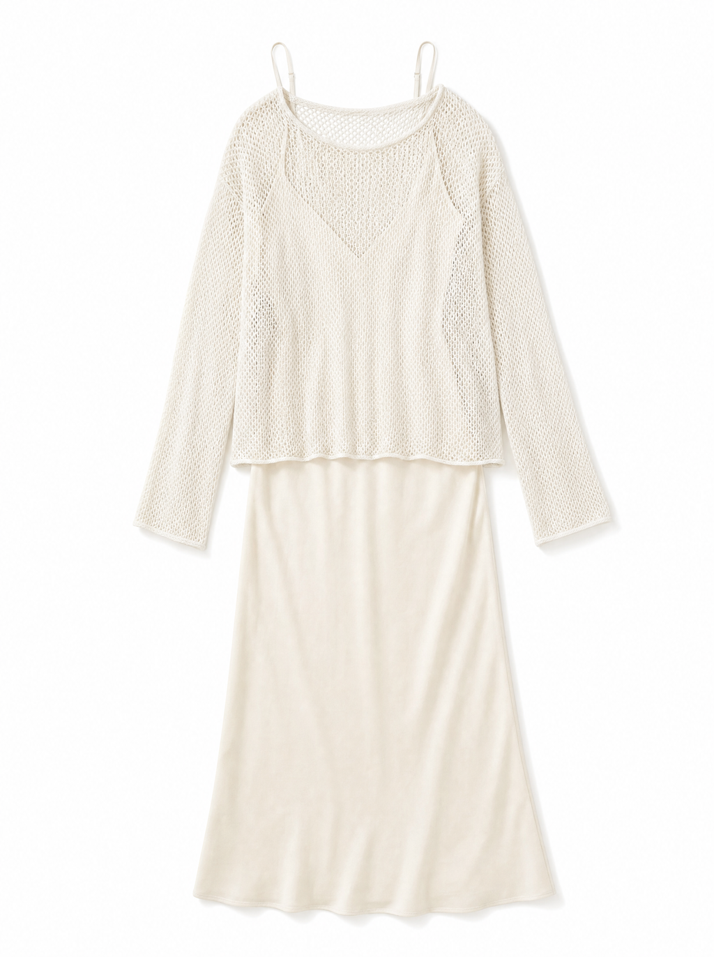 Mesh Open-Knit Layering Dress &amp; Coat Set
