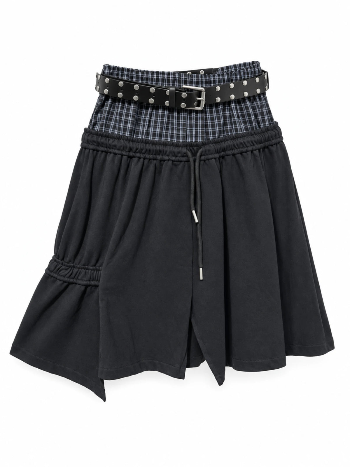 Taipei Plaid-Panel Belted Skirt - Frente