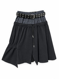 Taipei Plaid-Panel Belted Skirt - Frente